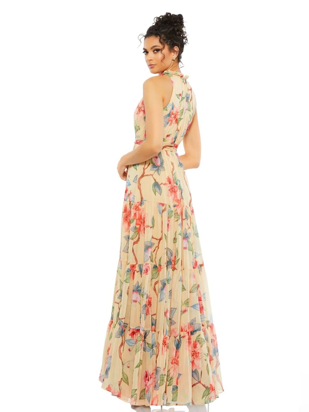 Ieena for Mac Duggal Floral Button Halter Maxi Dress Size 0 | NWT 70203